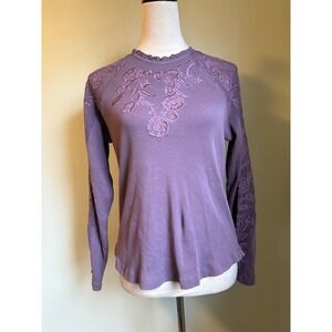 Sundance Embroidered Floral Long Sleeve Top Purple Cotton PM boho Y2K whimsi